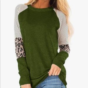 Green Stripe & Leopard print Long Sleeve